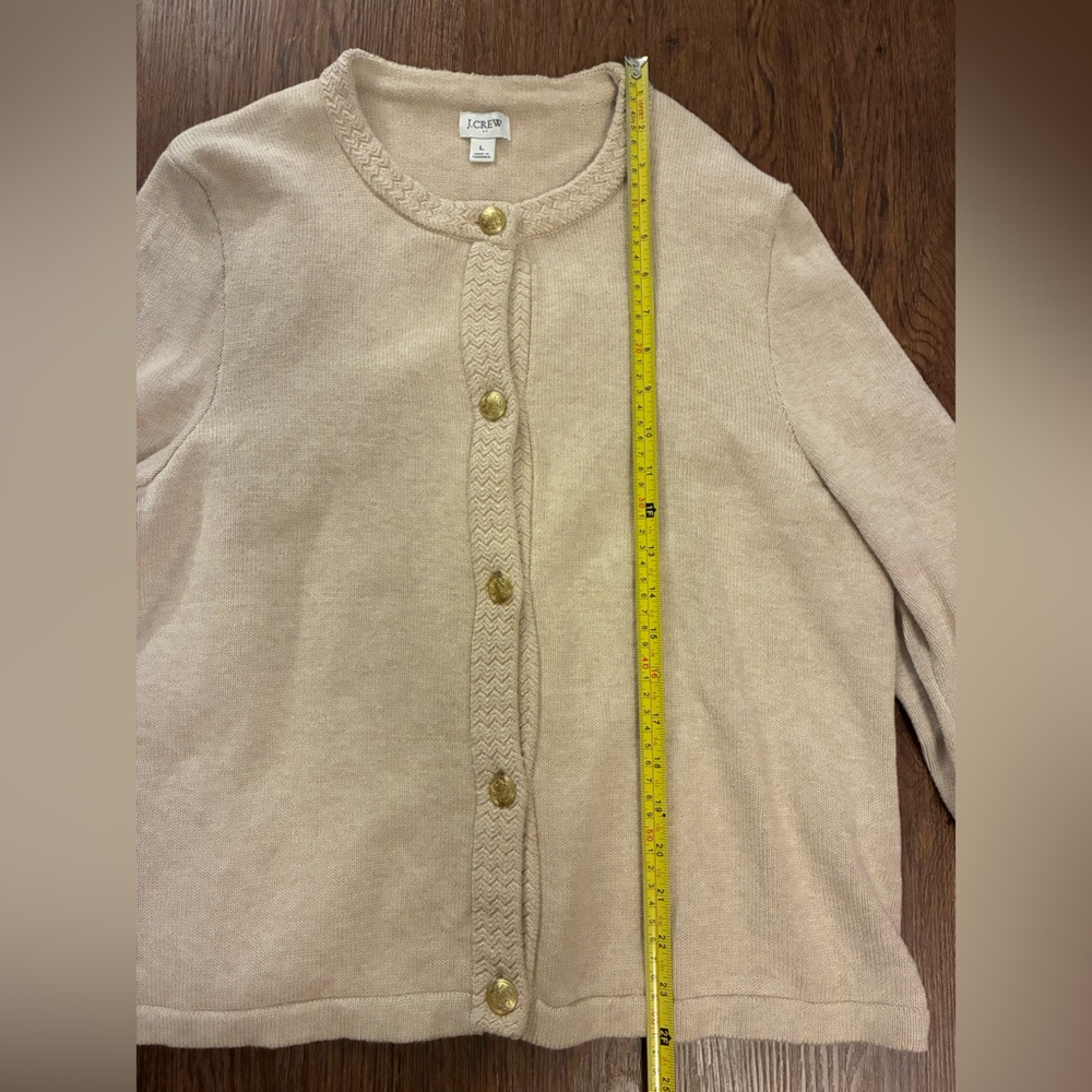 J. Crew Cream/Tan Cotton-Blend Cardigan Sweater Lady Jacket w/ Gold Buttons - L - Picture 11 of 12
